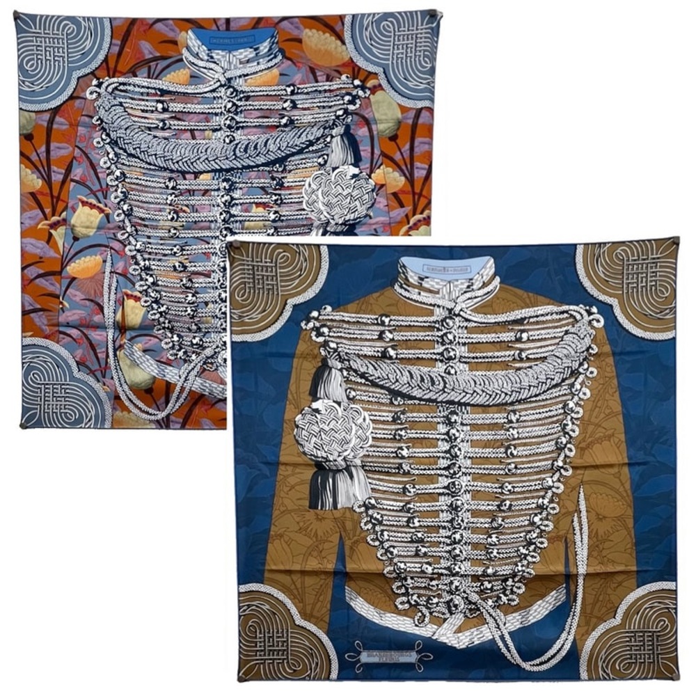 Hermes Brandebourgs Fleuri Two Sided Silk Scarf 90cm